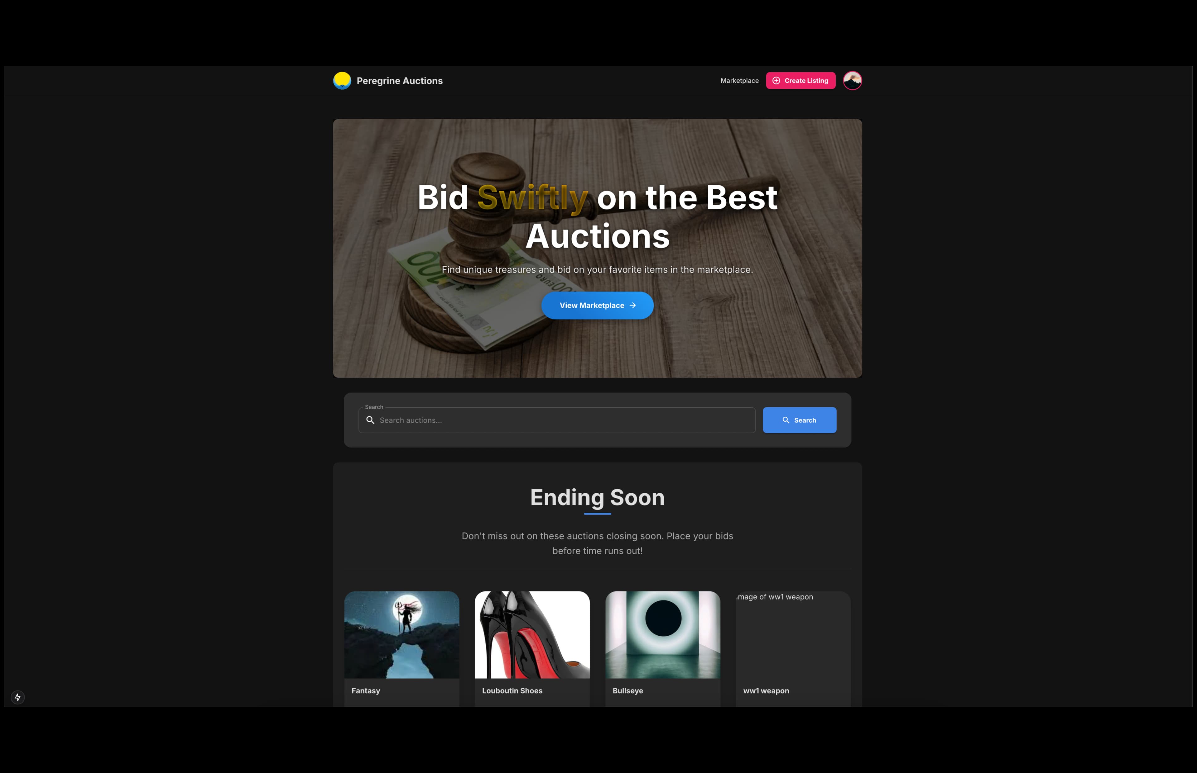 Peregrine Auctions Homepage