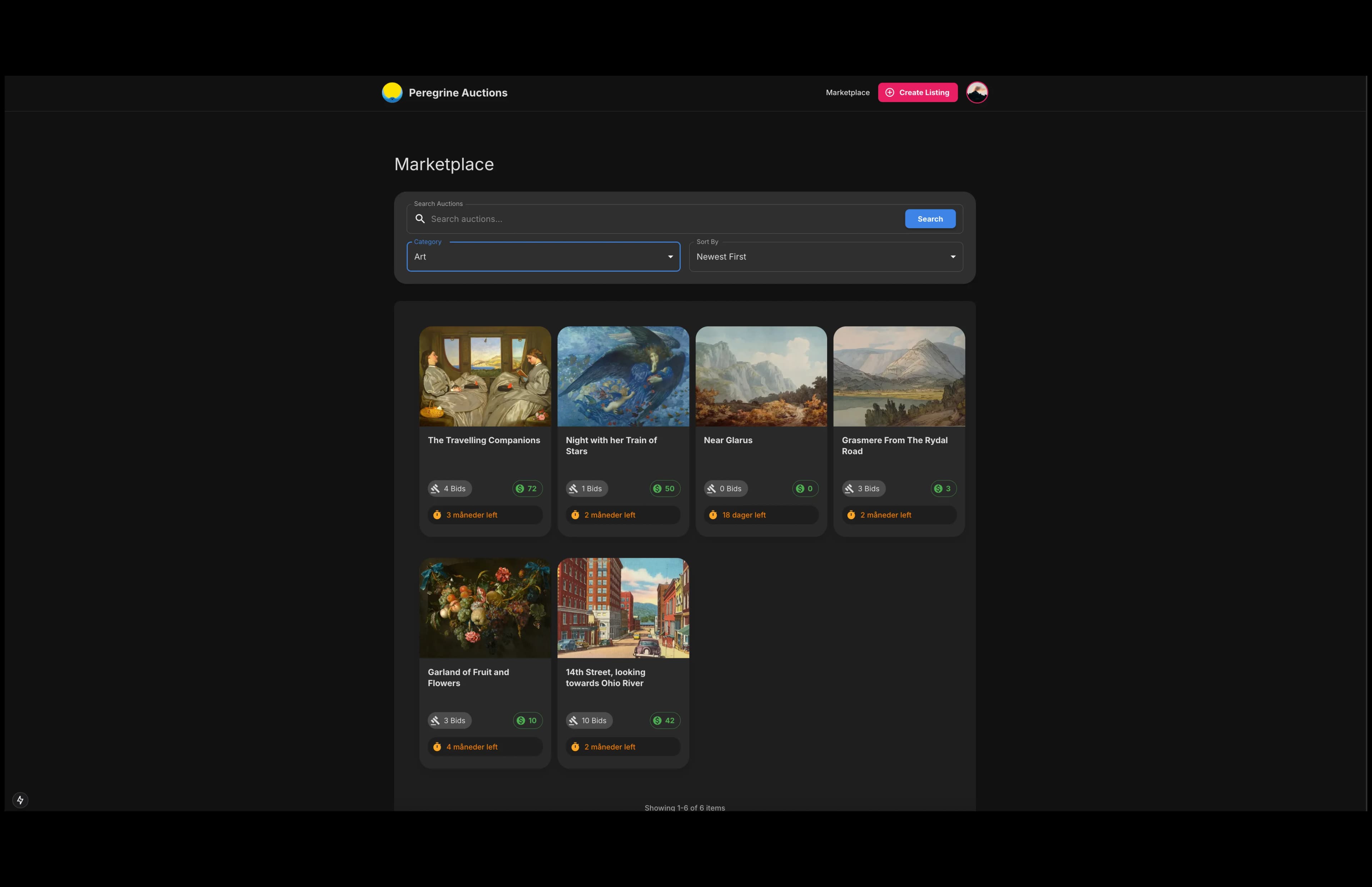 Peregrine Auctions Marketplace